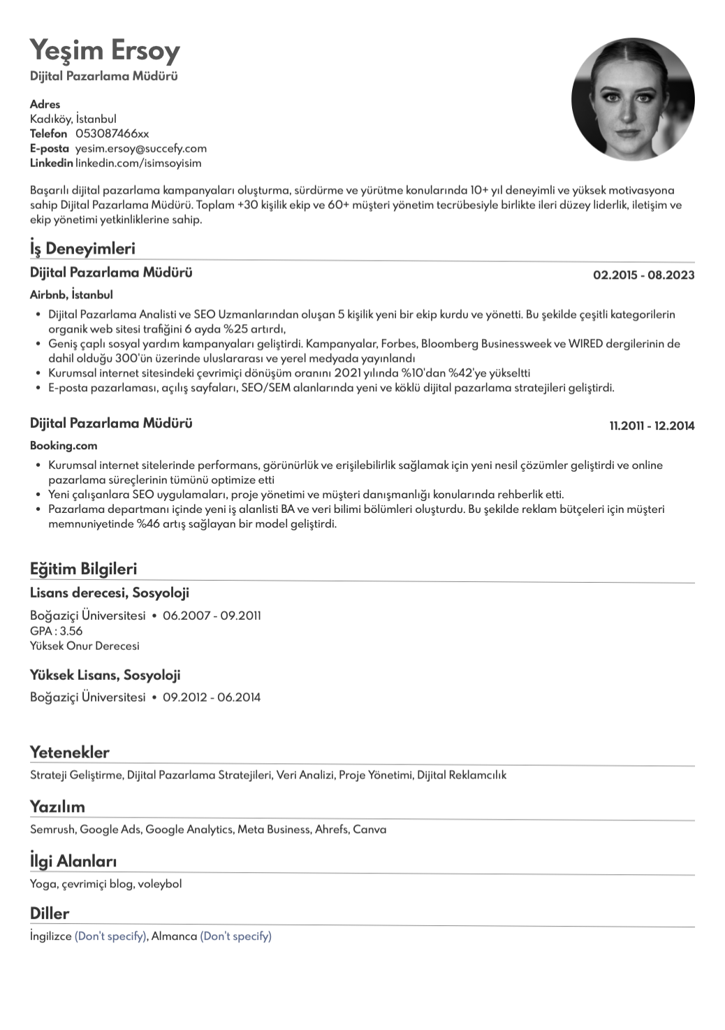 Aday takip sistemleri ile tam uyumlu Advant CV teması, kullanıcılarına profesyonel bir deneyim sunar.