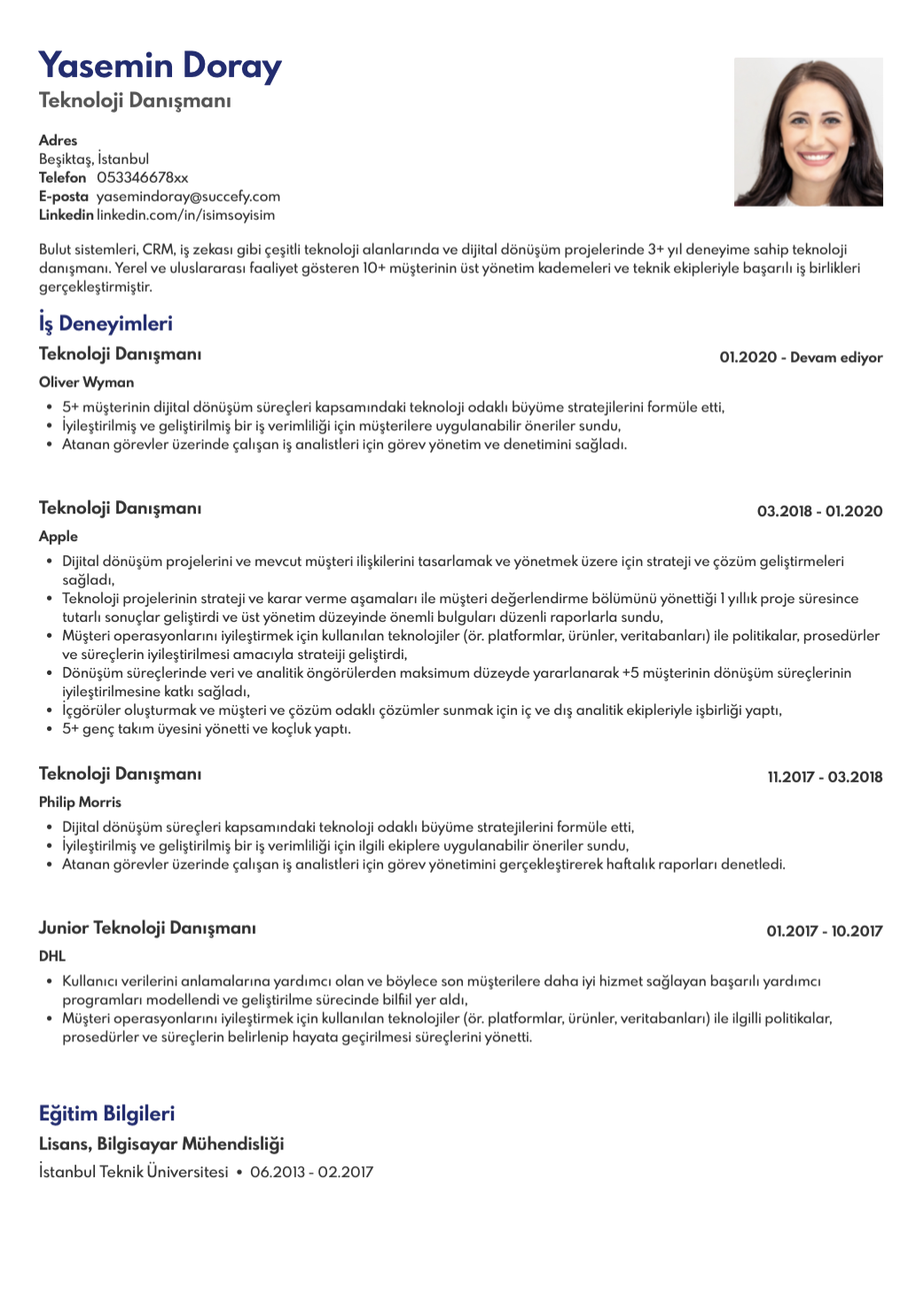 Aday takip sistemleri ile tam uyumlu Wisey CV teması, kullanıcılarına profesyonel bir deneyim sunar.